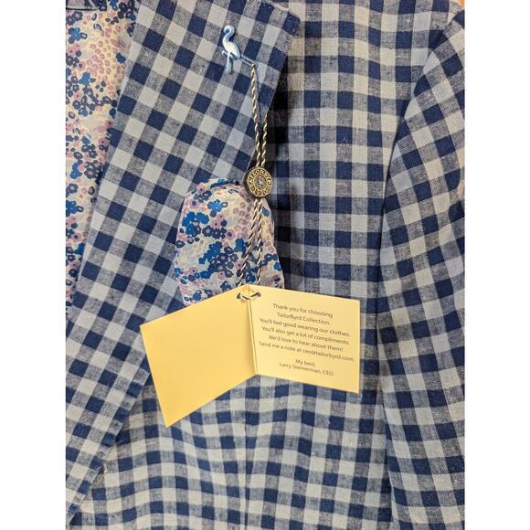 NEW Taylorbyrd 44R Men's Linen / Cotton Yale Blue Checkered Blazer - Picture 6 of 11